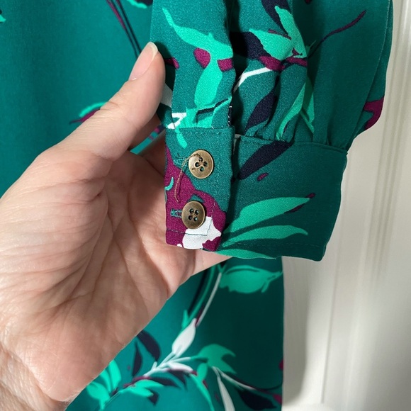 Merona Target Long Sleeve Green Floral Dress - Picture 3 of 5